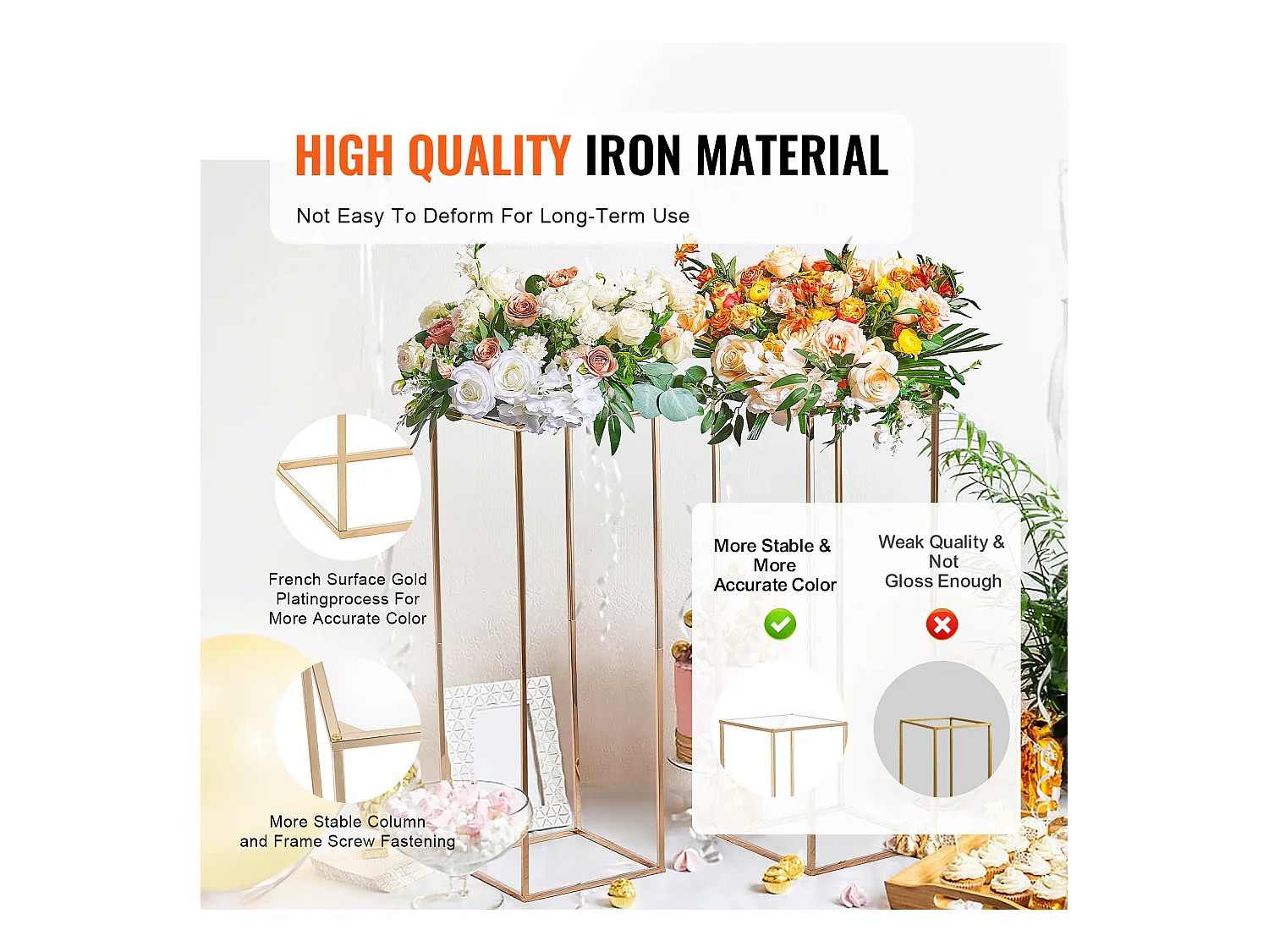 Support de Fleurs SucceBuy, Doré, Lot de 10, 80 cm, pour Réception Événement Décoration de Fête Maison