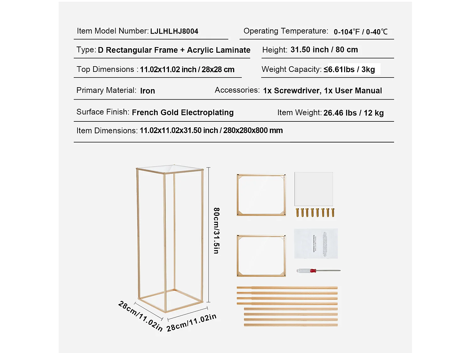 Support de Fleurs SucceBuy, Doré, Lot de 10, 80 cm, pour Réception Événement Décoration de Fête Maison