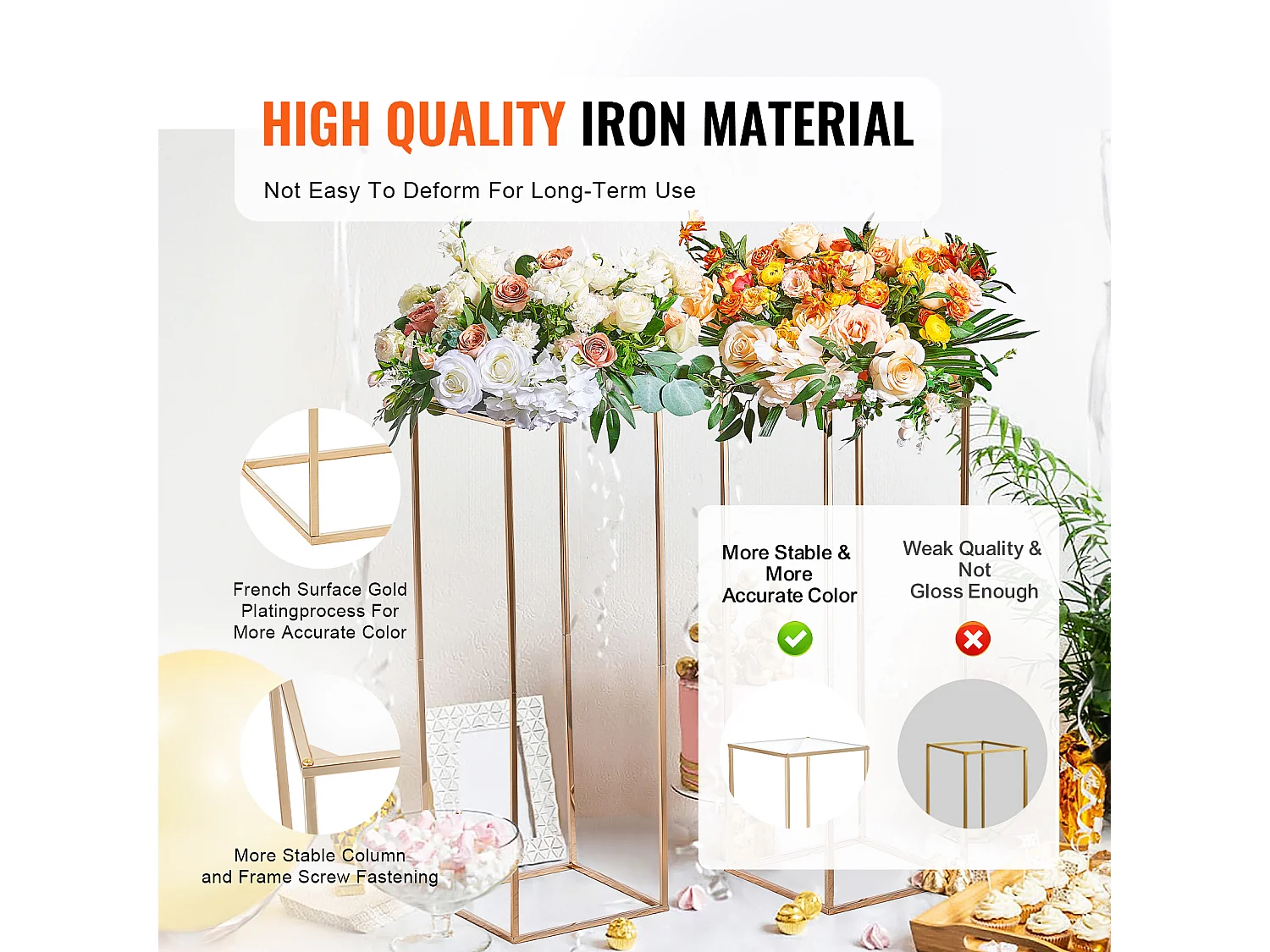 Support de Fleurs SucceBuy, Doré, Lot de 10, 80 cm, pour Réception Événement Décoration de Fête Maison