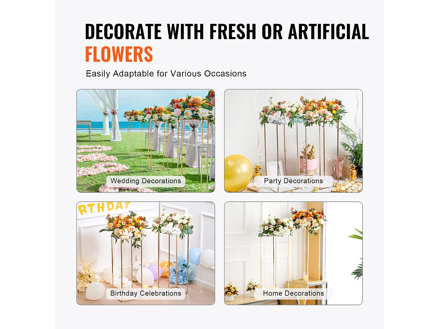 Support de Fleurs SucceBuy, Doré, Lot de 10, 80 cm, pour Réception Événement Décoration de Fête Maison