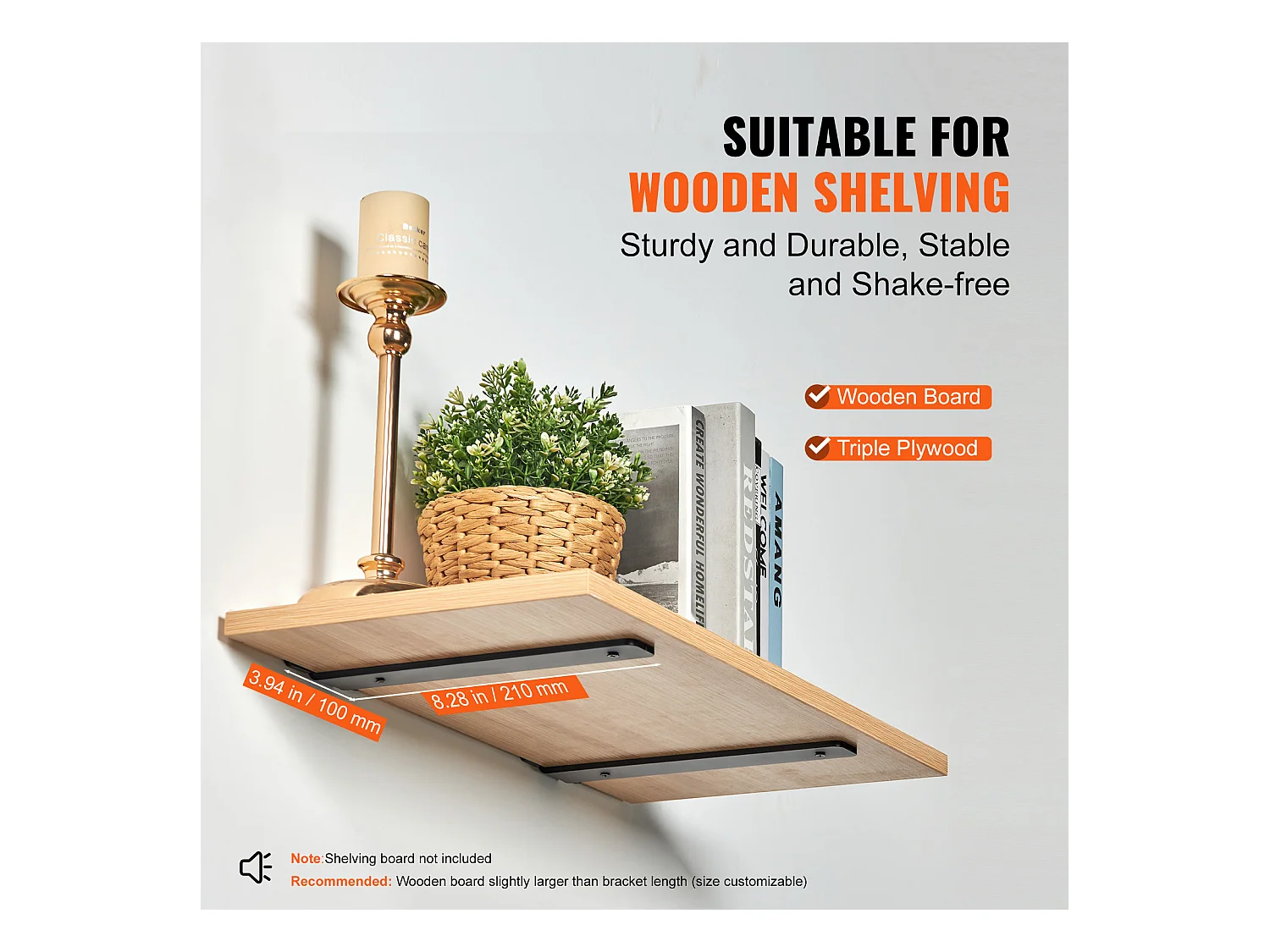 Support D'étagère Flottant Robuste SucceBuy 20.3 Cm L x 10.1 Cm W x 4 Cm H 6 Pièces