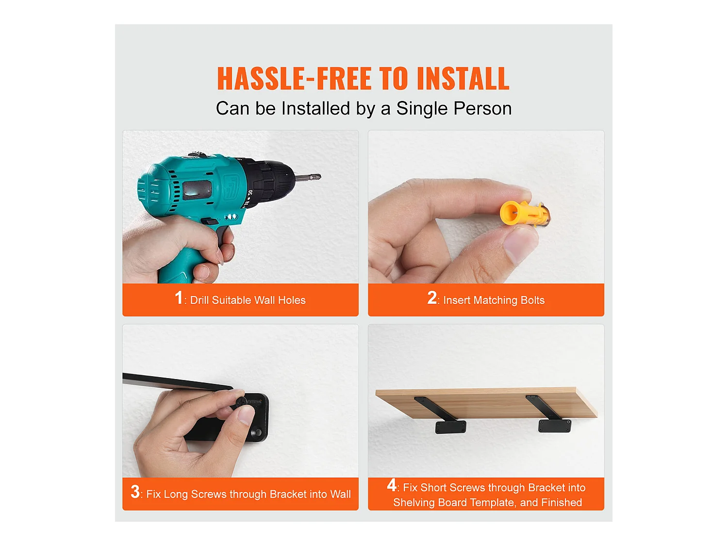 Support D'étagère Flottant Robuste SucceBuy 20.3 Cm L x 10.1 Cm W x 4 Cm H 6 Pièces