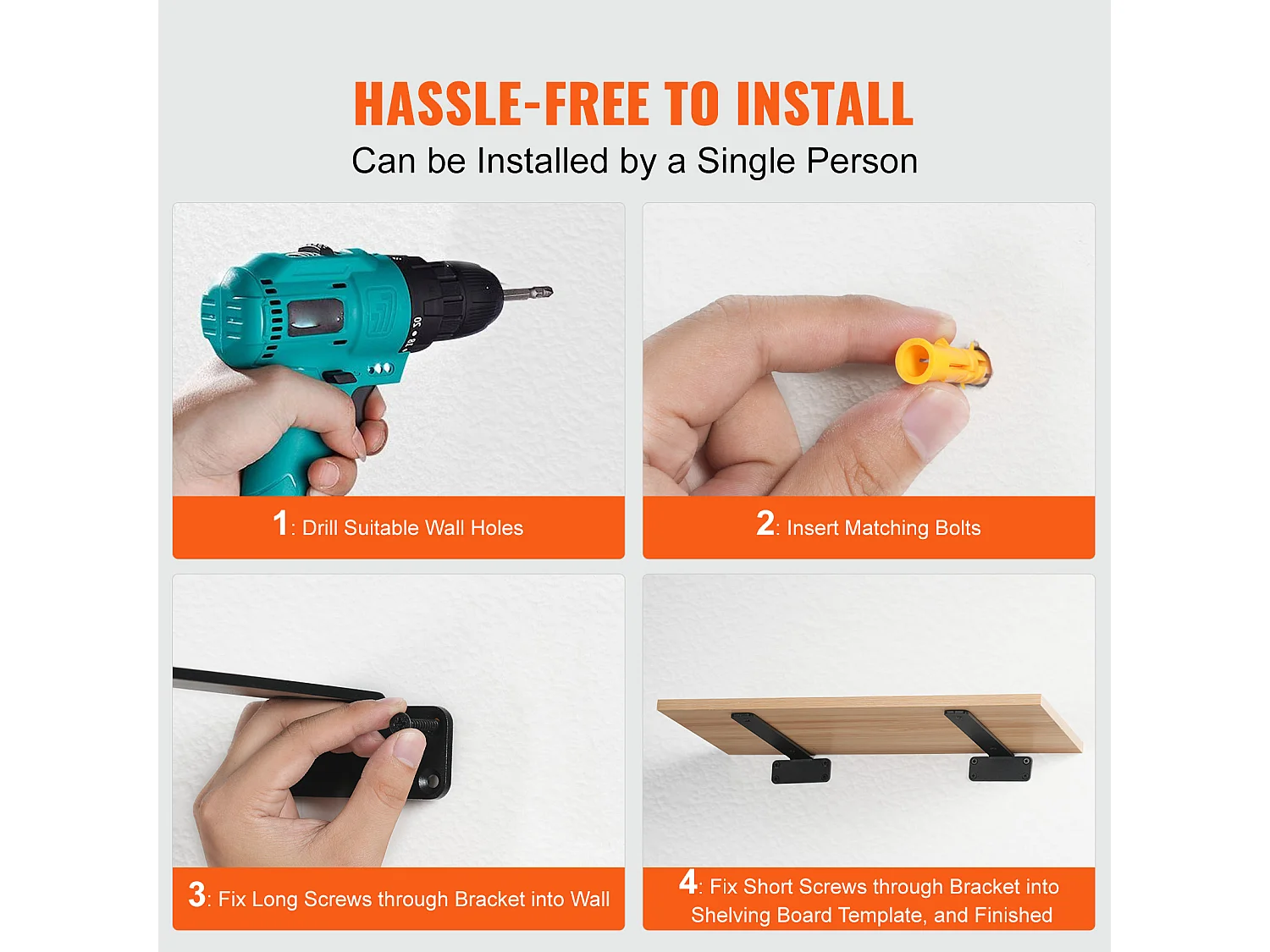 Support D'étagère Flottant Robuste SucceBuy 20.3 Cm L x 10.1 Cm W x 4 Cm H 6 Pièces