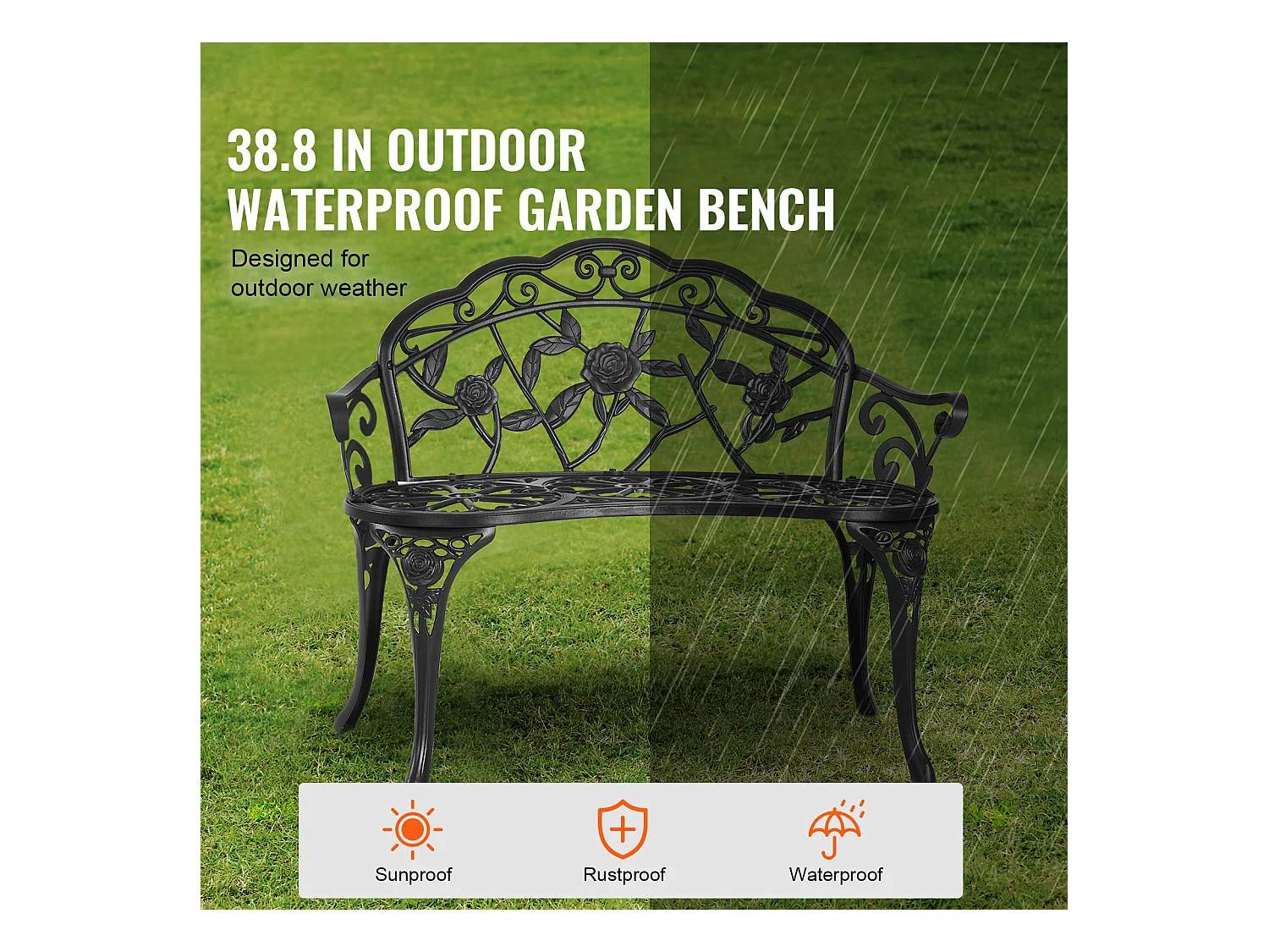 Banc de Jardin en Métal SucceBuy, 98,5cm - Sièges de Patio Extérieurs pour la cour et le Porche