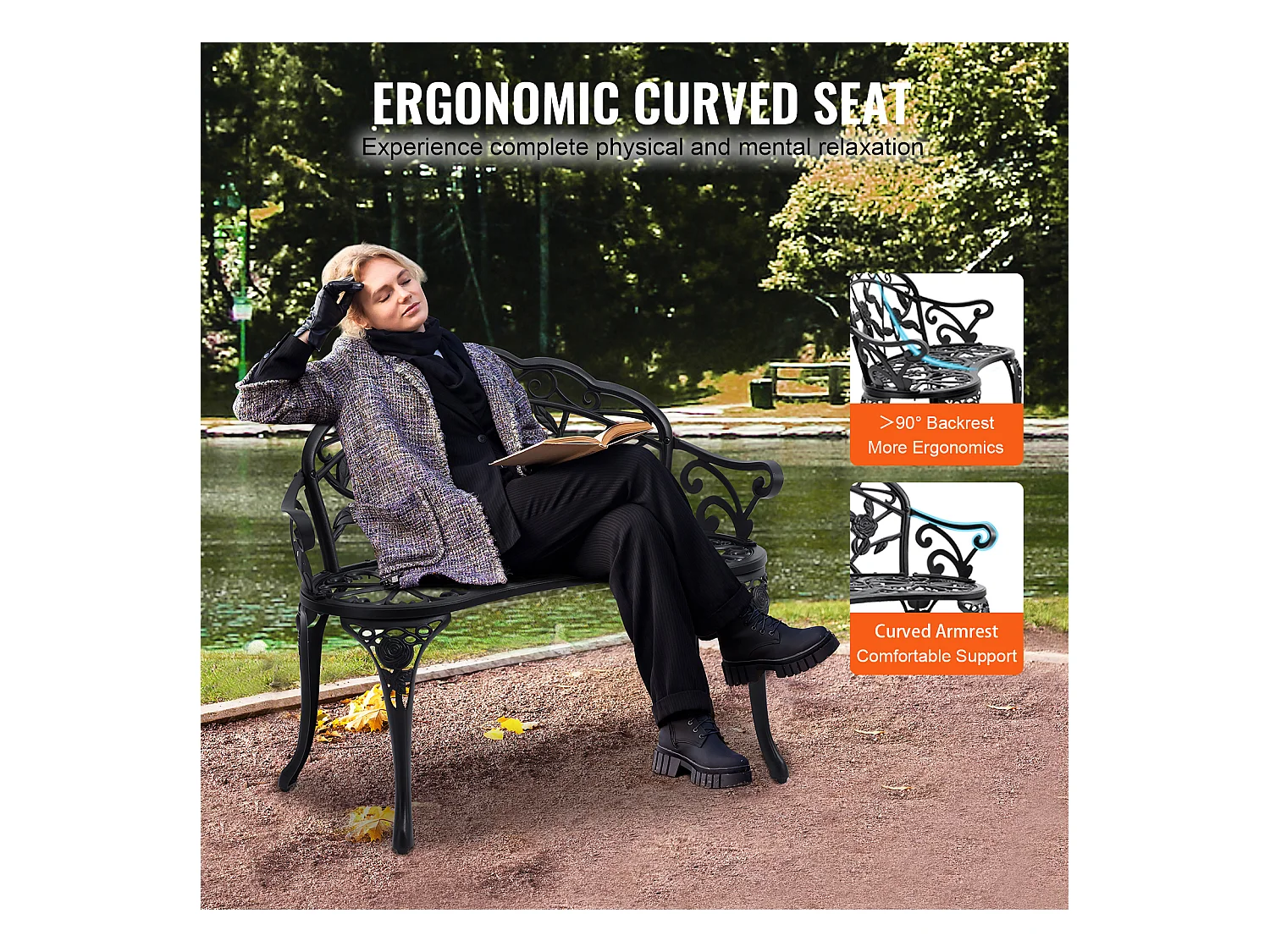 Banc de Jardin en Métal SucceBuy, 98,5cm - Sièges de Patio Extérieurs pour la cour et le Porche