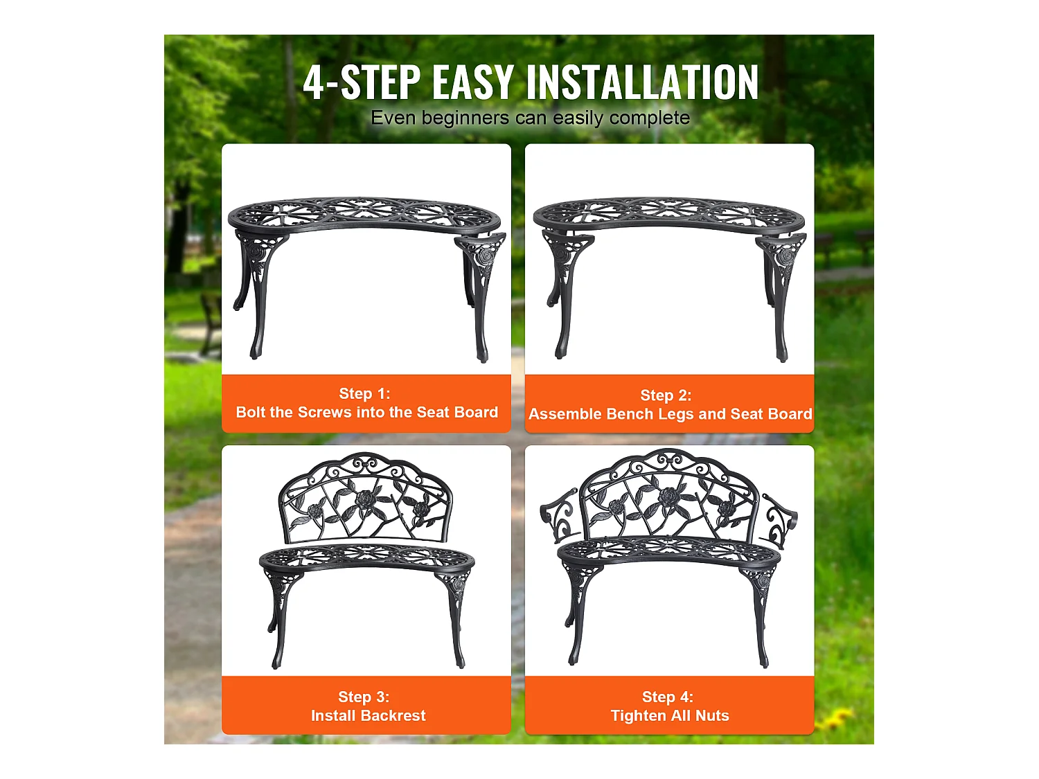 Banc de Jardin en Métal SucceBuy, 98,5cm - Sièges de Patio Extérieurs pour la cour et le Porche