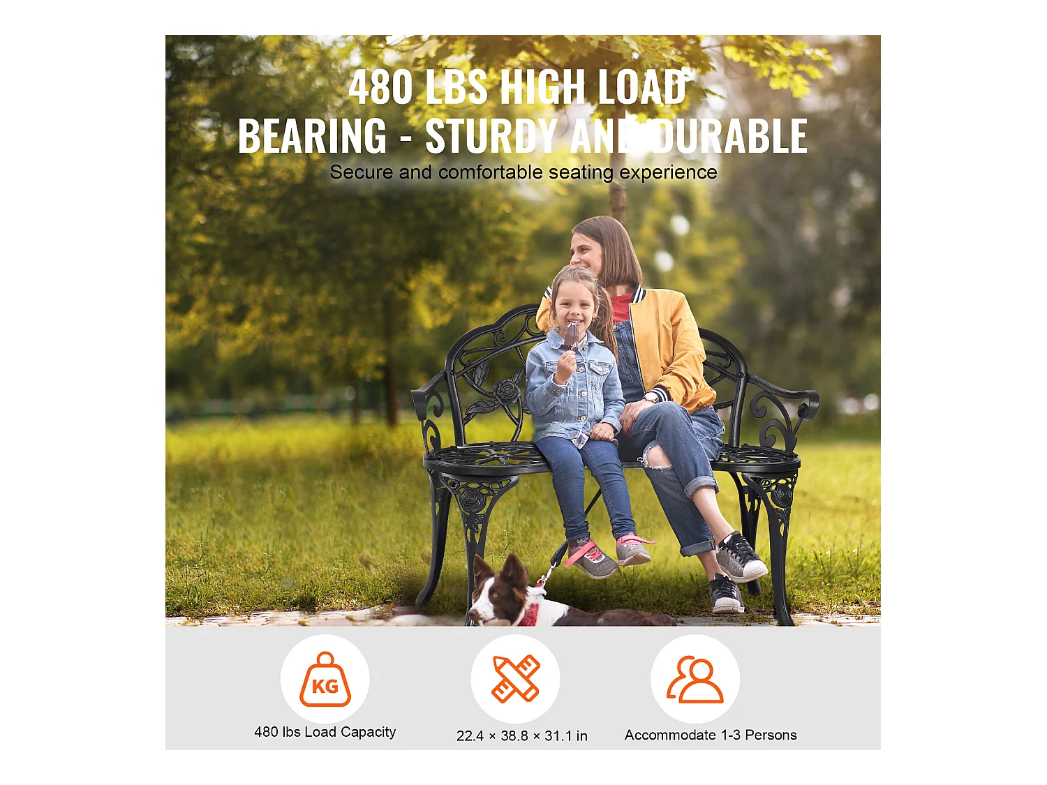 Banc de Jardin en Métal SucceBuy, 98,5cm - Sièges de Patio Extérieurs pour la cour et le Porche