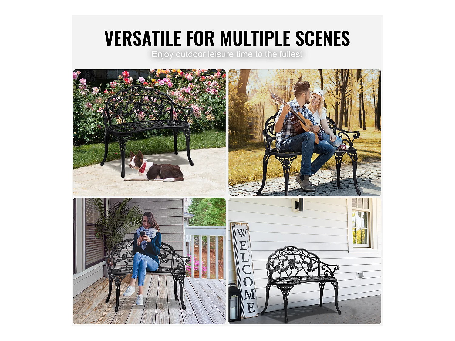 Banc de Jardin en Métal SucceBuy, 98,5cm - Sièges de Patio Extérieurs pour la cour et le Porche