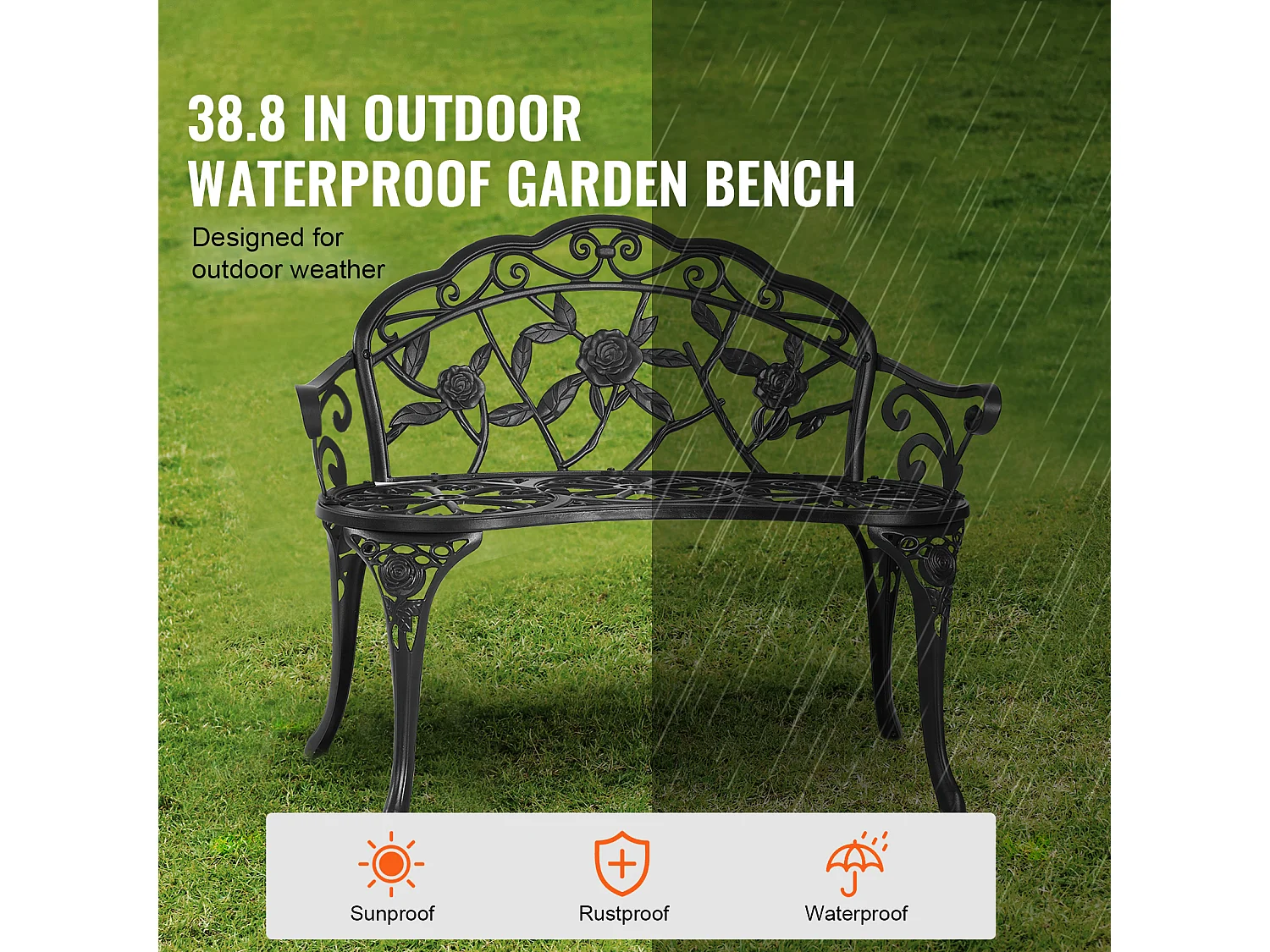 Banc de Jardin en Métal SucceBuy, 98,5cm - Sièges de Patio Extérieurs pour la cour et le Porche