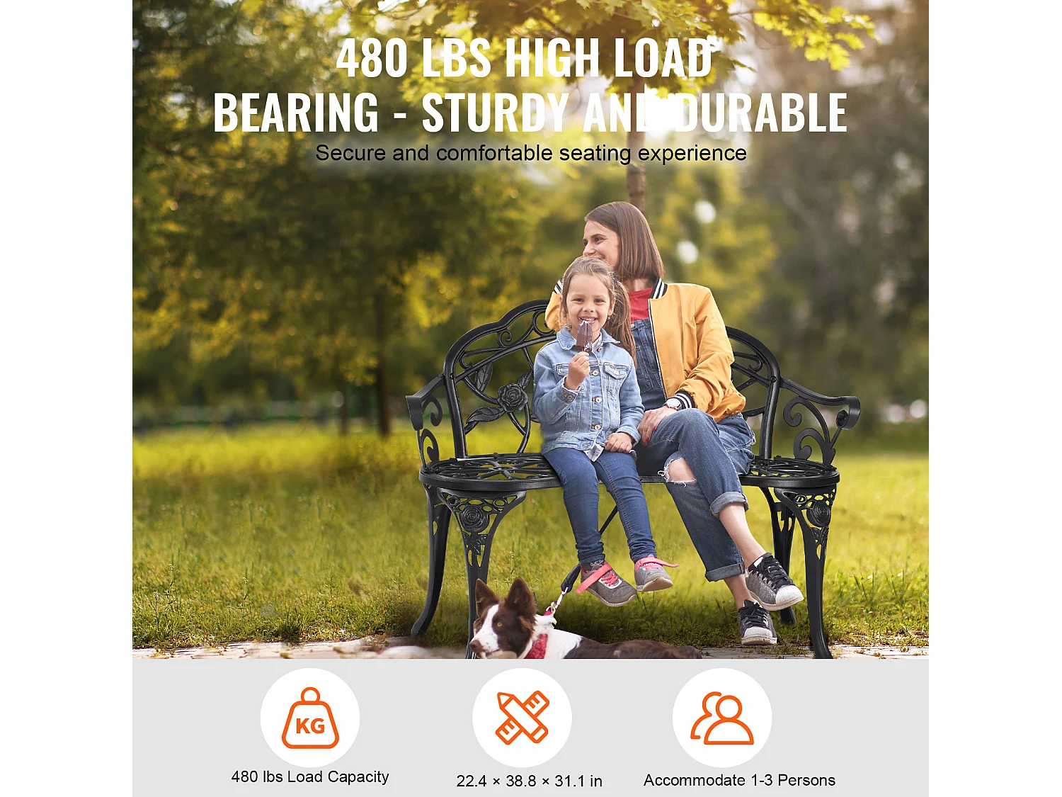 Banc de Jardin en Métal SucceBuy, 98,5cm - Sièges de Patio Extérieurs pour la cour et le Porche