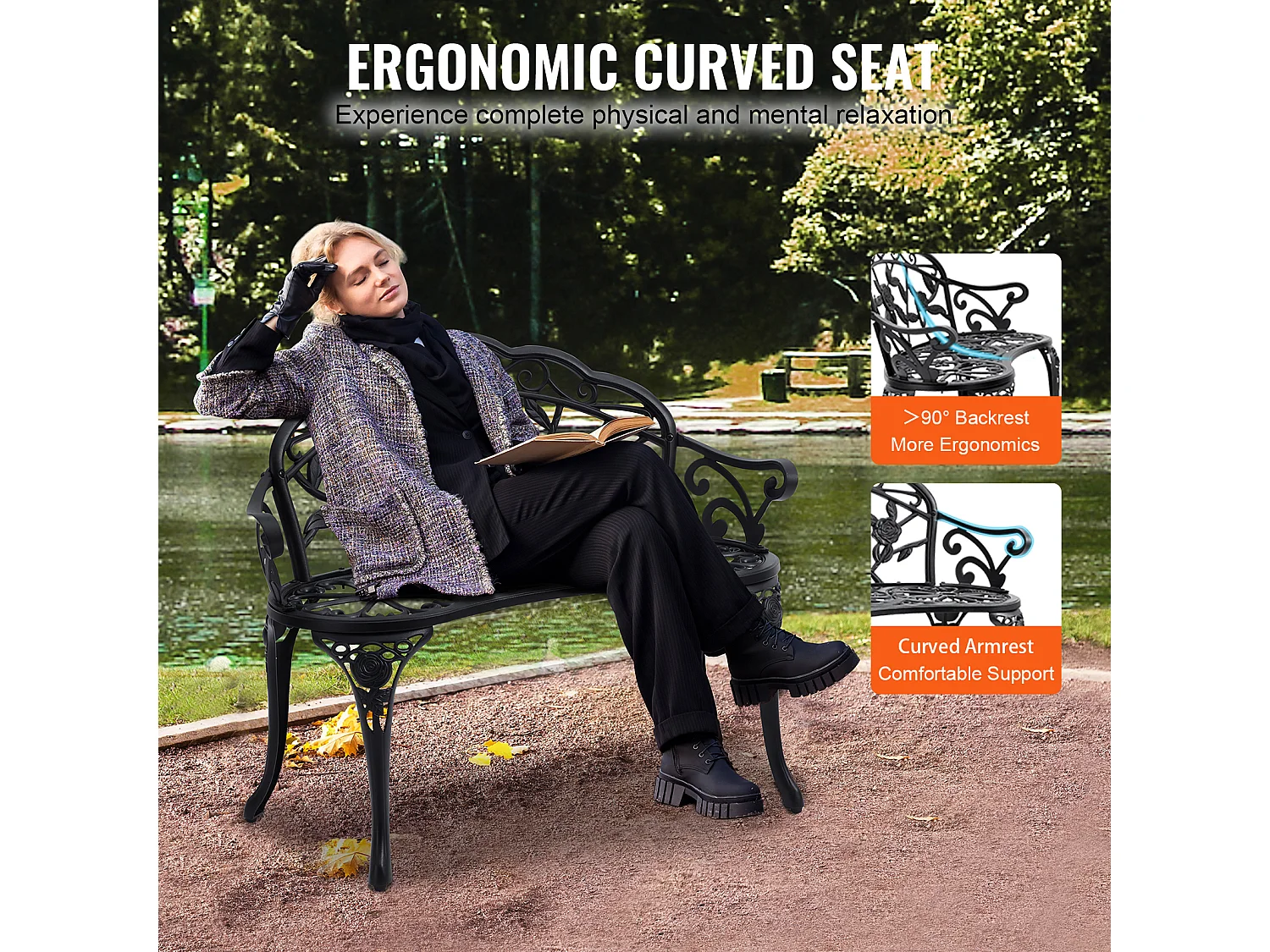 Banc de Jardin en Métal SucceBuy, 98,5cm - Sièges de Patio Extérieurs pour la cour et le Porche