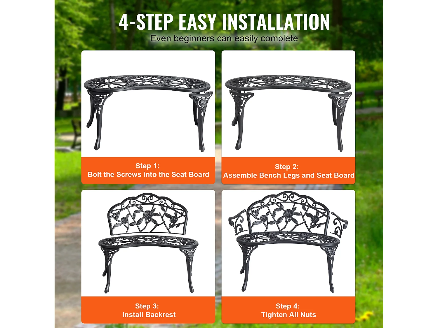 Banc de Jardin en Métal SucceBuy, 98,5cm - Sièges de Patio Extérieurs pour la cour et le Porche