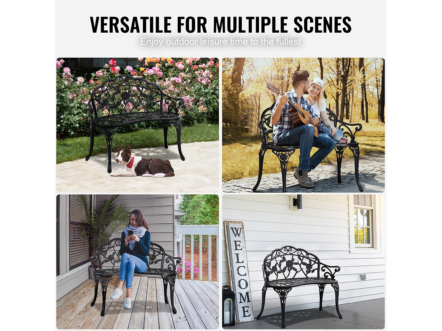 Banc de Jardin en Métal SucceBuy, 98,5cm - Sièges de Patio Extérieurs pour la cour et le Porche