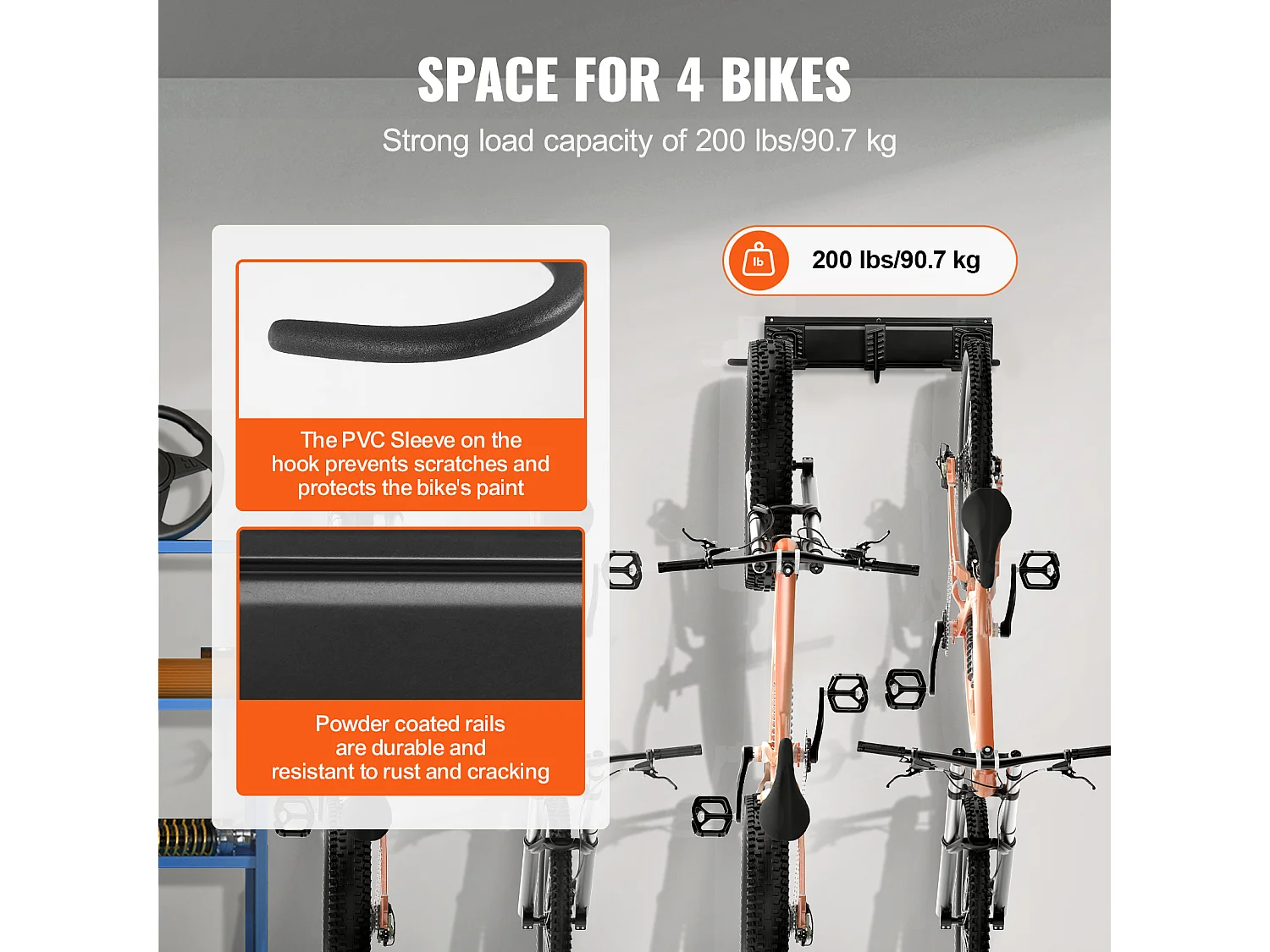 Support de Rangement pour Vélos SucceBuy, Montage Mural pour 4 Vélos + 2 Casques, 81.2Cm