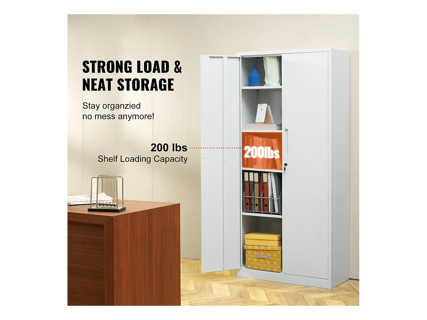 Armoire de Rangement en Métal SucceBuy, 3 Clés Étagères Réglables Porte Magnétique Blanc