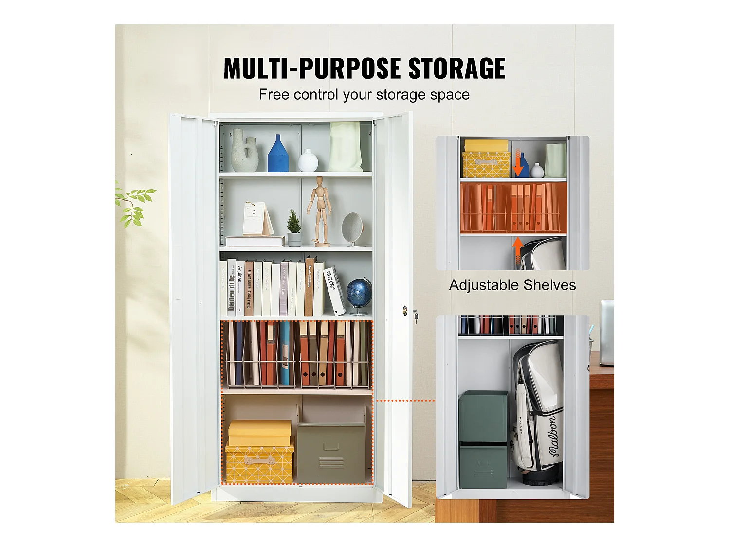 Armoire de Rangement en Métal SucceBuy, 3 Clés Étagères Réglables Porte Magnétique Blanc