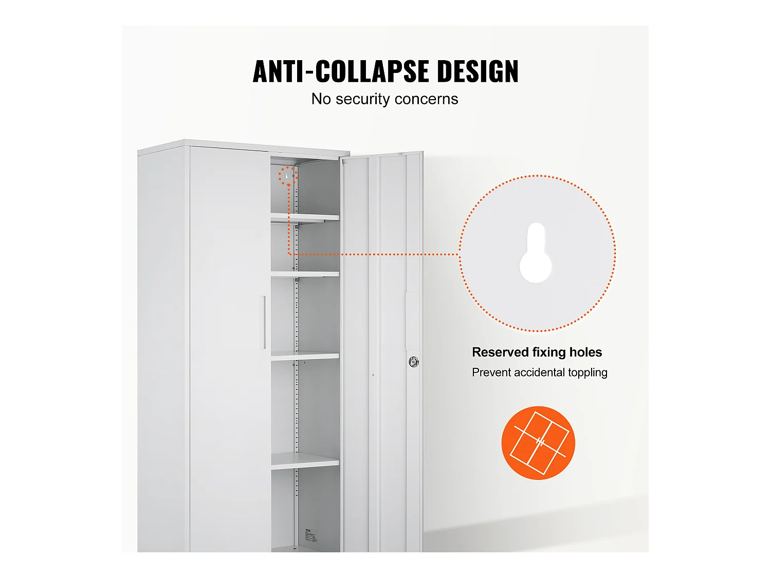 Armoire de Rangement en Métal SucceBuy, 3 Clés Étagères Réglables Porte Magnétique Blanc