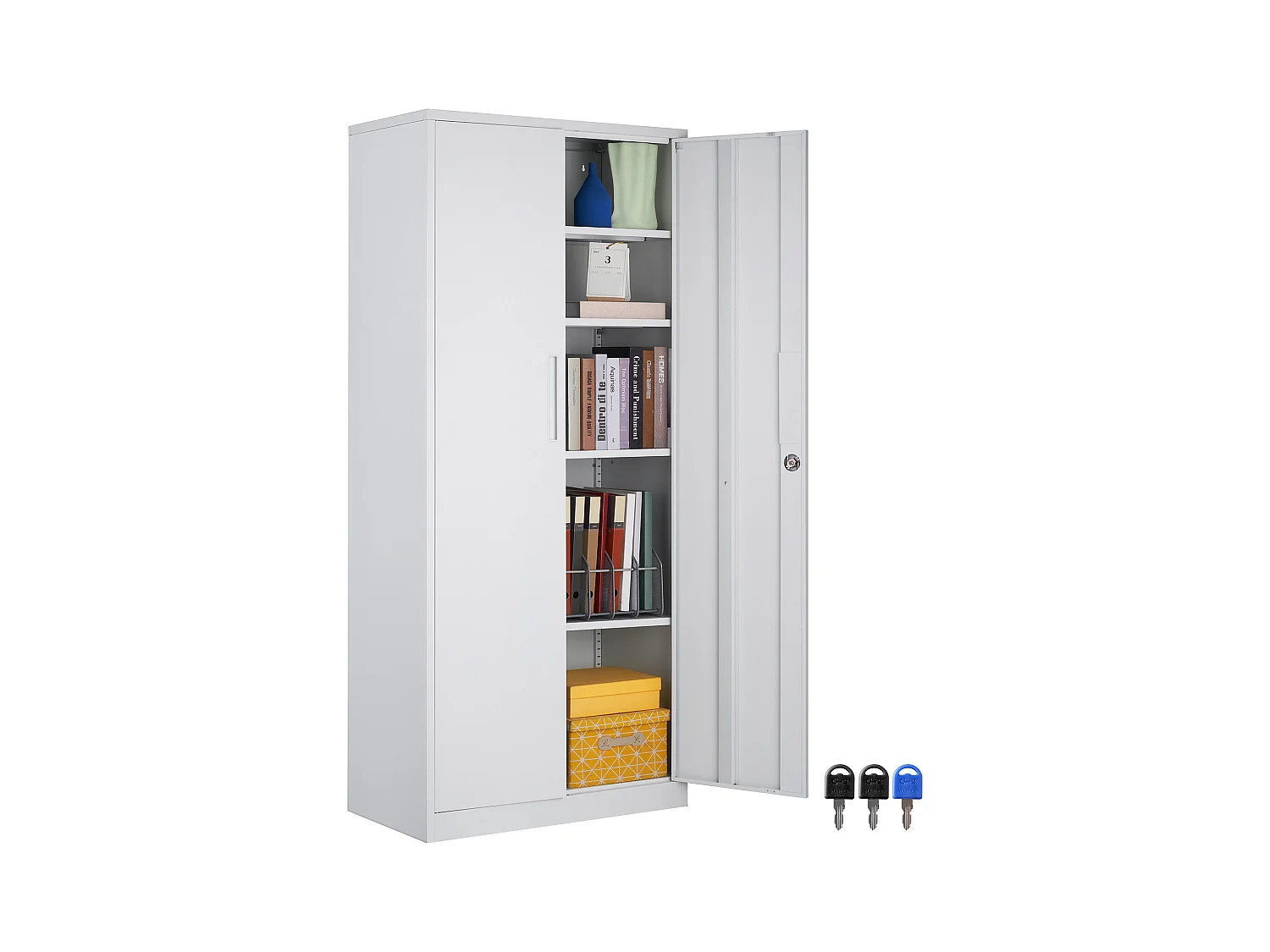 Armoire de Rangement en Métal SucceBuy, 3 Clés Étagères Réglables Porte Magnétique Blanc