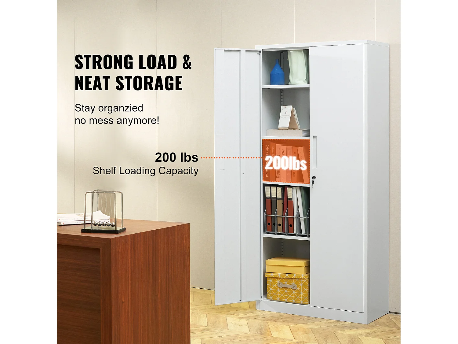 Armoire de Rangement en Métal SucceBuy, 3 Clés Étagères Réglables Porte Magnétique Blanc