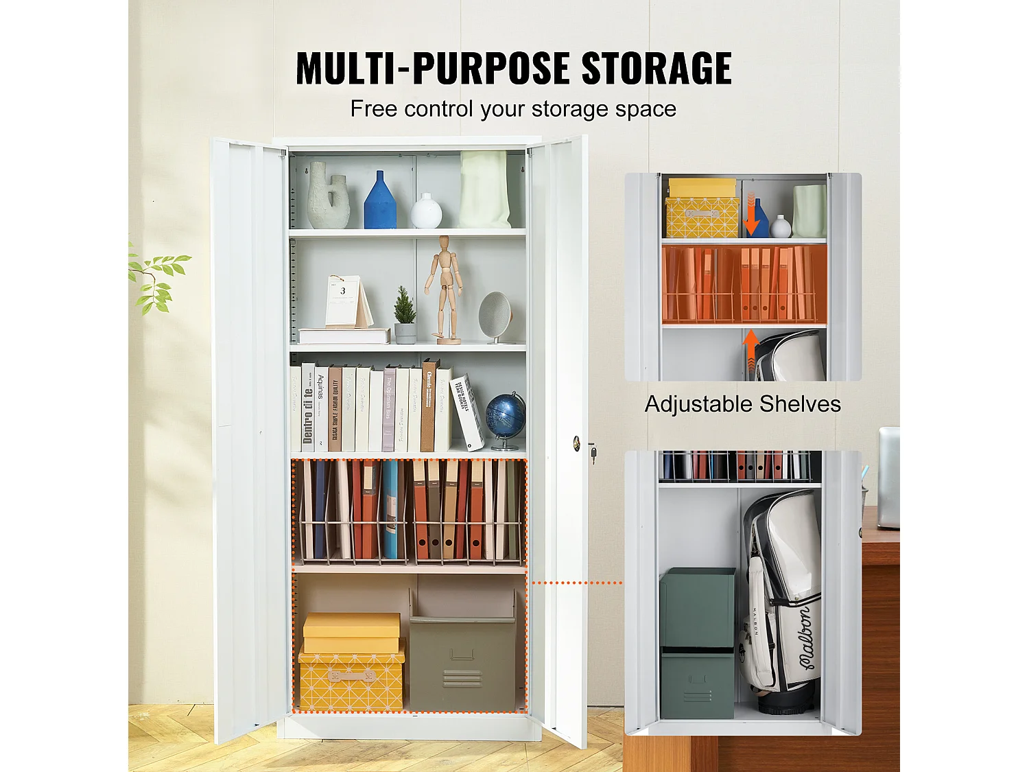 Armoire de Rangement en Métal SucceBuy, 3 Clés Étagères Réglables Porte Magnétique Blanc