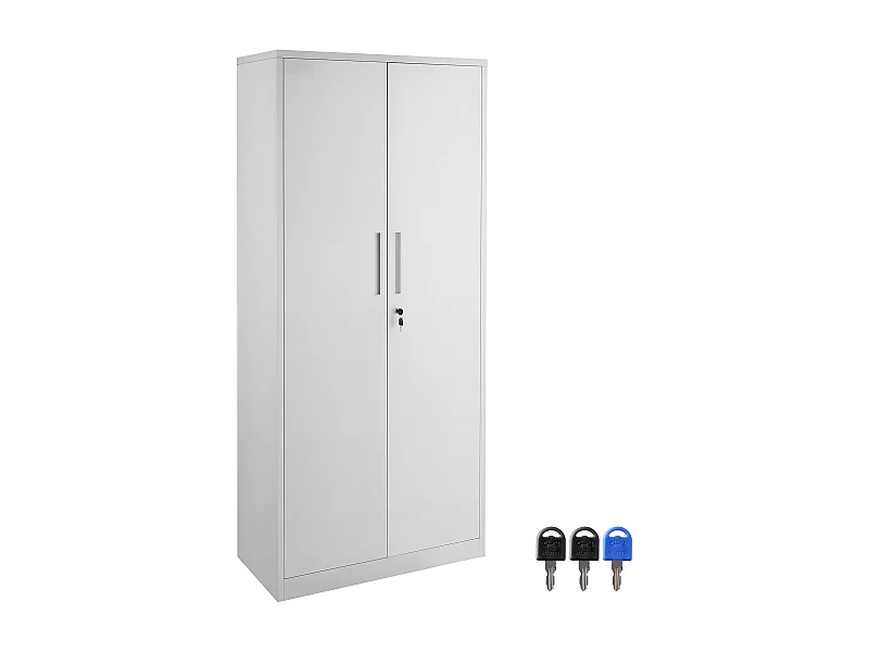Armoire de Rangement en Métal SucceBuy, 3 Clés Étagères Réglables Porte Magnétique Blanc