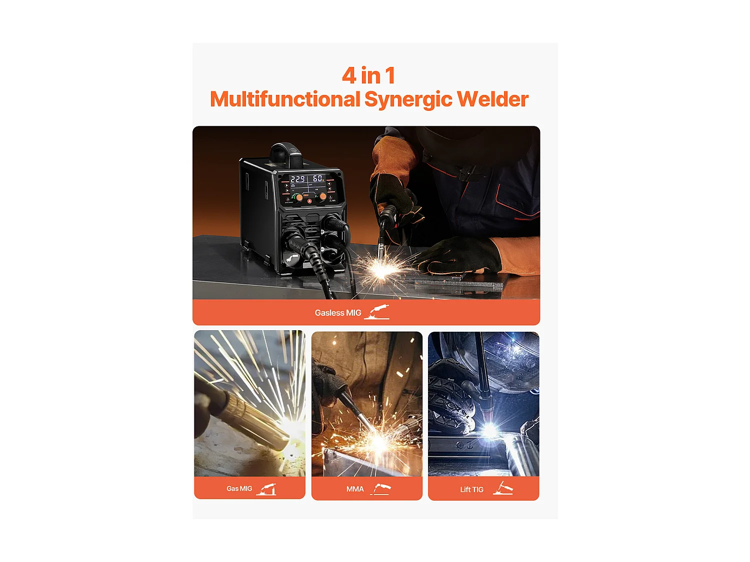 Saldatrice MIG SucceBuy - Centrale di Saldatura Multi-Processo 200 A, Saldatrice 4 in 1 per Lavori Polivalenti
