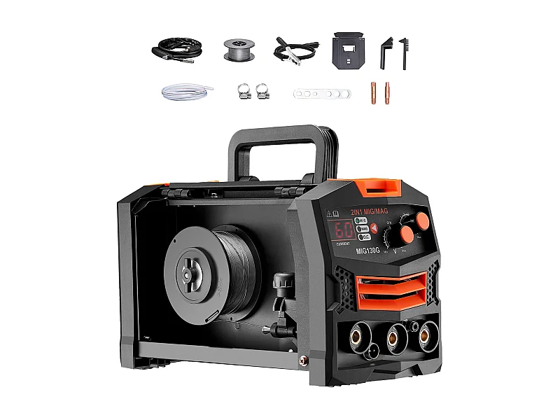 MIG-Lasmachine 2-in-1 SucceBuy 130A met Gas/Zonder Gas, Draagbare MIG Inverter IGBT Lasmachine