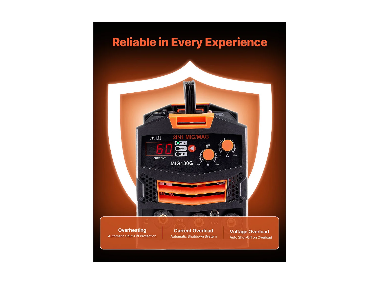 Poste de Soudage à Fil Fourré 2 en 1 SucceBuy MIG Welder 130A avec Gaz/Sans Gaz, Soudeuse MIG à Onduleur IGBT Portable