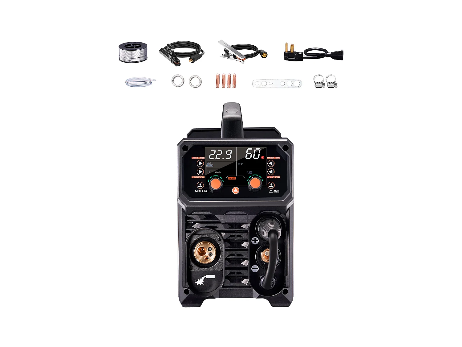Poste à Souder MIG Pro SucceBuy, Poste à Souder MIG à Impulsion 250 A. Poste à Souder Synergique 5 en 1 avec Technologie Inverter IGBT et écran LCD