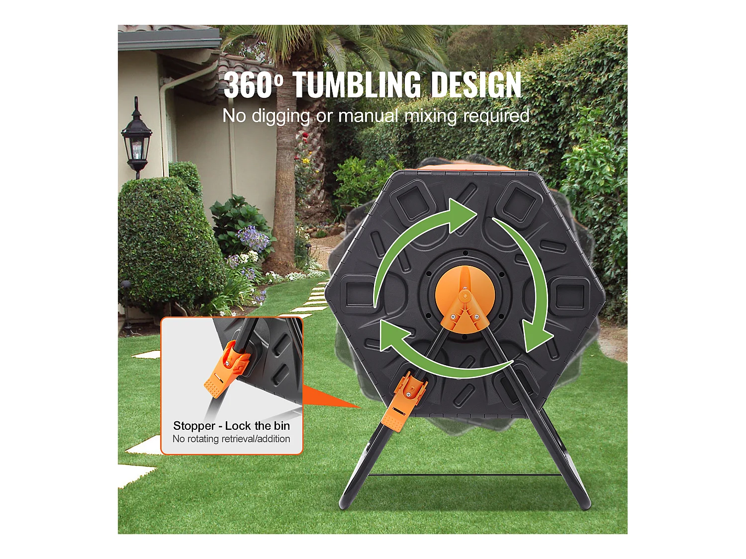 Compostiera SucceBuy a Doppia Camera da 37 Galloni, Tamburo Rotante con Porte Scorrevoli