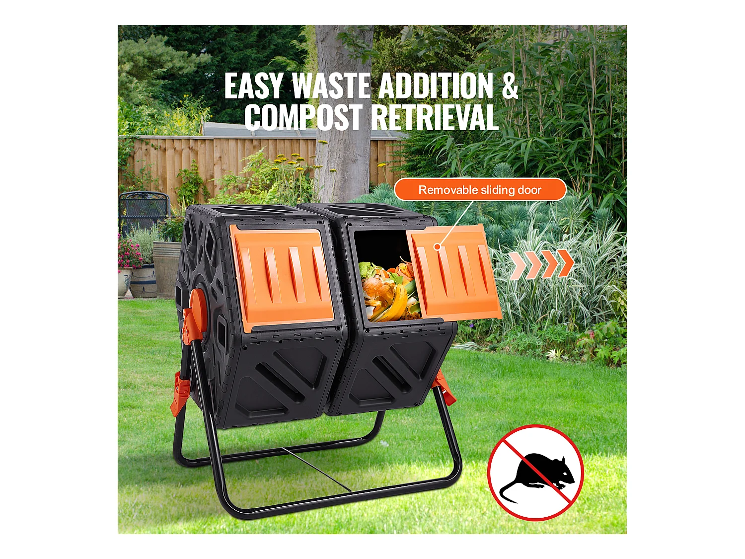 Composteur de jardin SucceBuy Composteur à Double Chambre de 37 Gal, Tambour Rotatif avec Portes Coulissantes