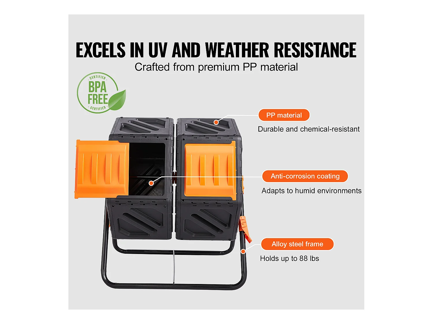 Composteur de jardin SucceBuy Composteur à Double Chambre de 37 Gal, Tambour Rotatif avec Portes Coulissantes