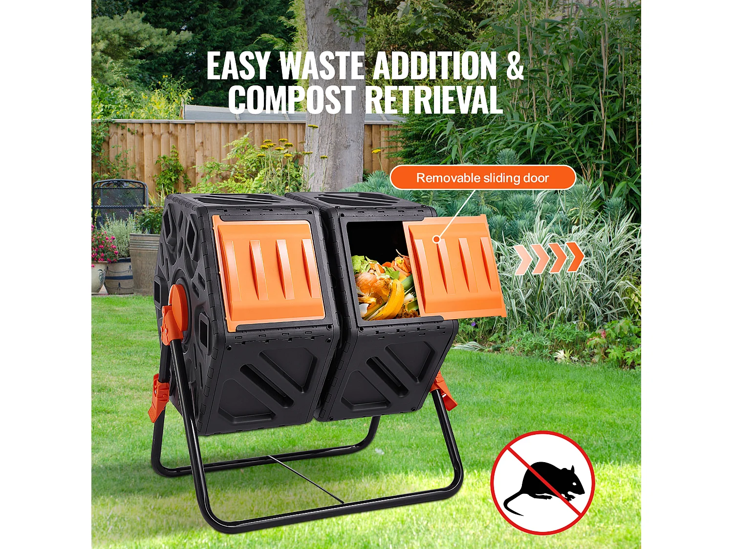 Composteur de jardin SucceBuy Composteur à Double Chambre de 37 Gal, Tambour Rotatif avec Portes Coulissantes