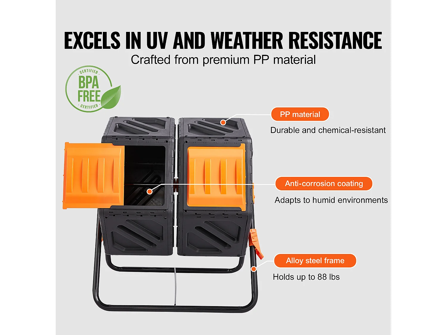 Composteur de jardin SucceBuy Composteur à Double Chambre de 37 Gal, Tambour Rotatif avec Portes Coulissantes