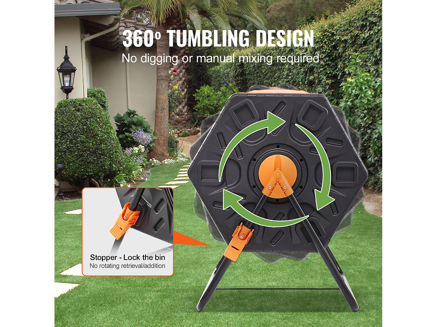 Composteur de jardin SucceBuy Composteur à Double Chambre de 37 Gal, Tambour Rotatif avec Portes Coulissantes