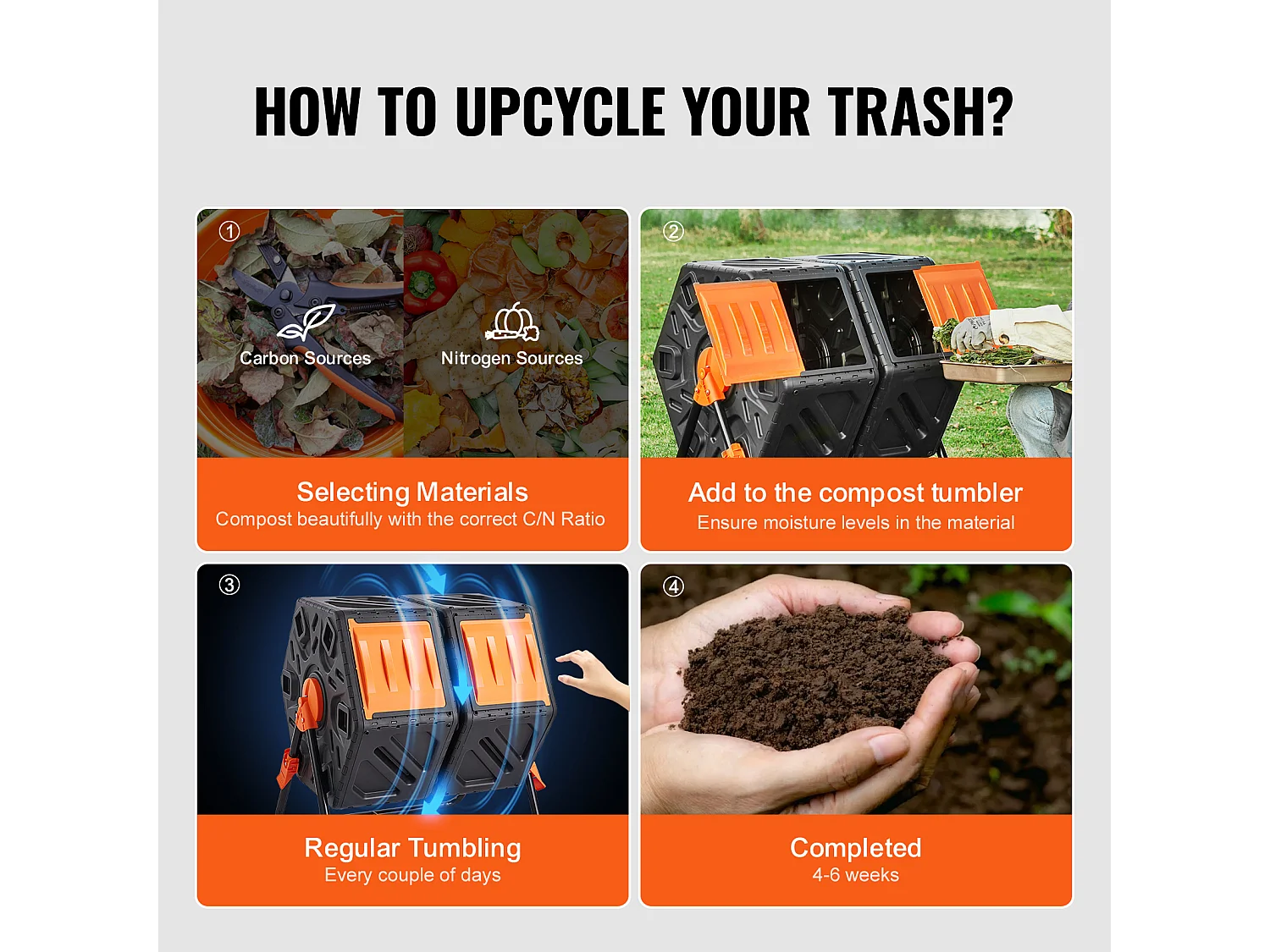 Composteur de jardin SucceBuy Composteur à Double Chambre de 37 Gal, Tambour Rotatif avec Portes Coulissantes