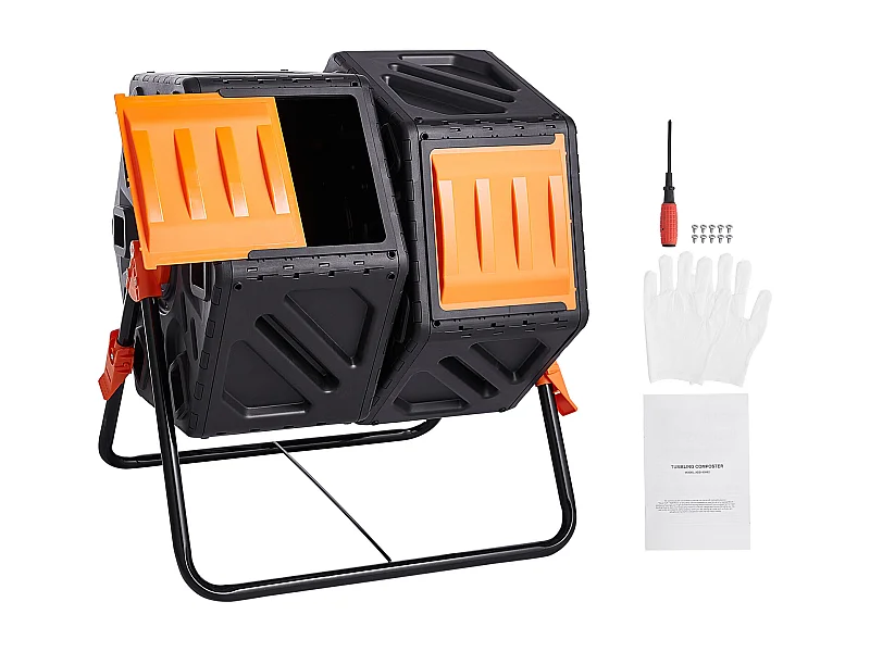 Compostiera SucceBuy a Doppia Camera da 37 Galloni, Tamburo Rotante con Porte Scorrevoli