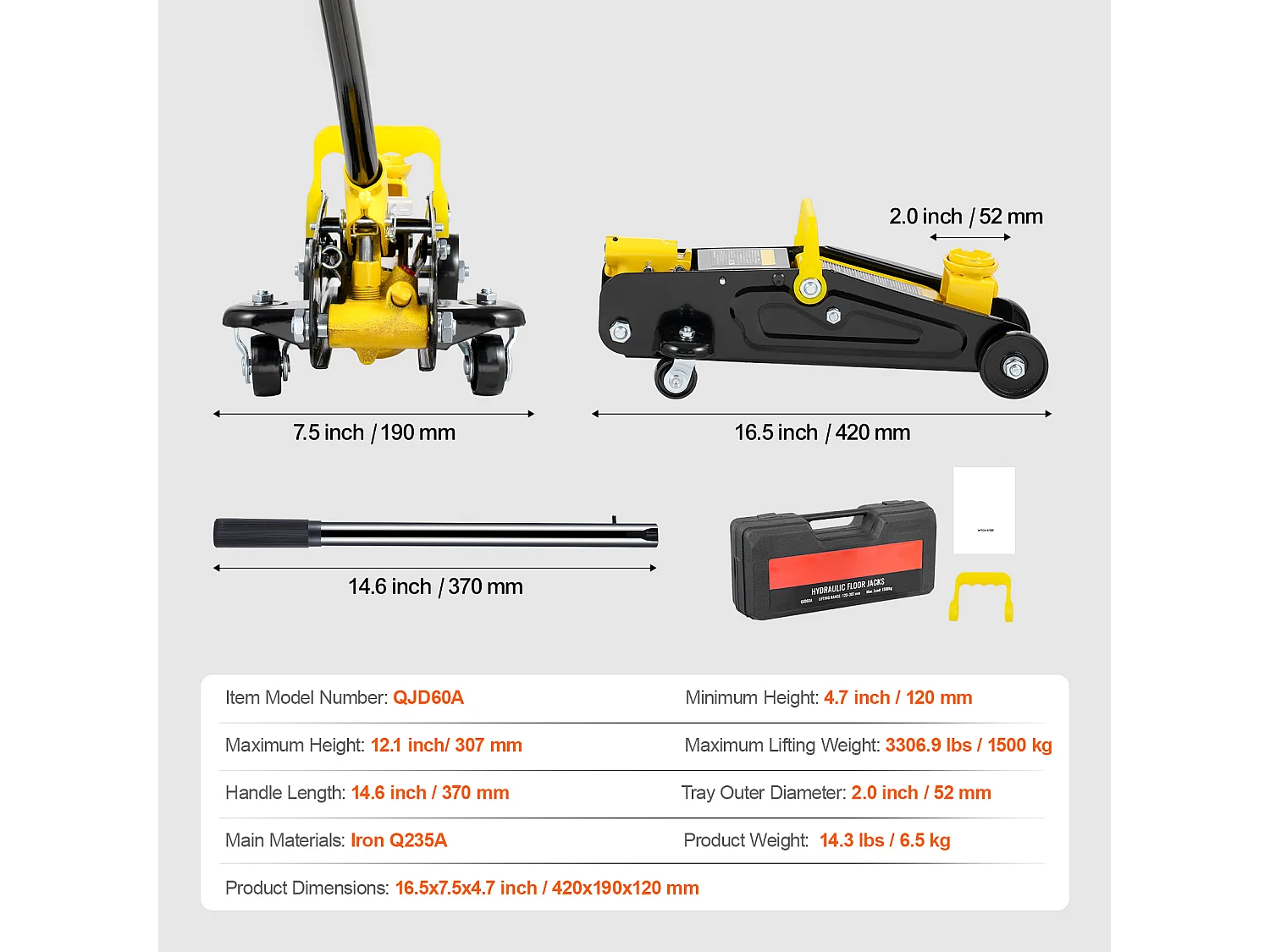 Cric Hydraulique SucceBuy Cric de Sol à Profil Bas de 1,5 Tonne, Hydraulique à Piston Unique Robuste