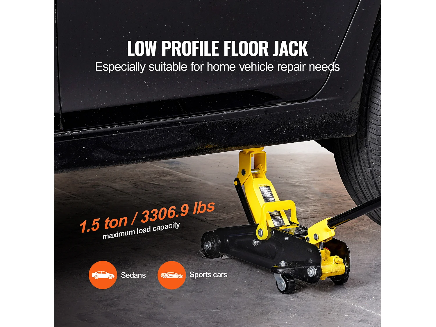 Cric Hydraulique SucceBuy Cric de Sol à Profil Bas de 1,5 Tonne, Hydraulique à Piston Unique Robuste