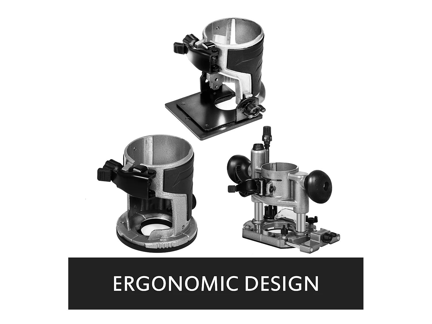 Compact Router SucceBuy, 800W, Vitesse Variable 30000 RPM, Pinces 0.6Cm  et 0.9Cm, Base Plongeante et Inclinable, 220V