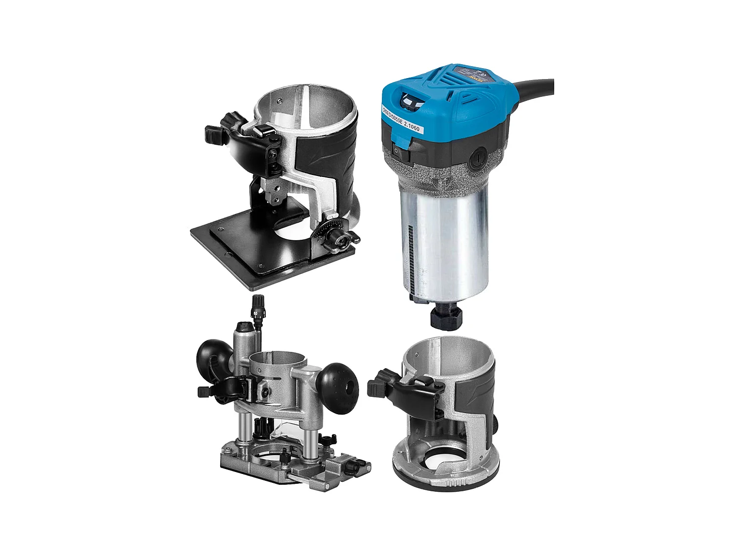 Compact Router SucceBuy, 800W, Vitesse Variable 30000 RPM, Pinces 0.6Cm  et 0.9Cm, Base Plongeante et Inclinable, 220V