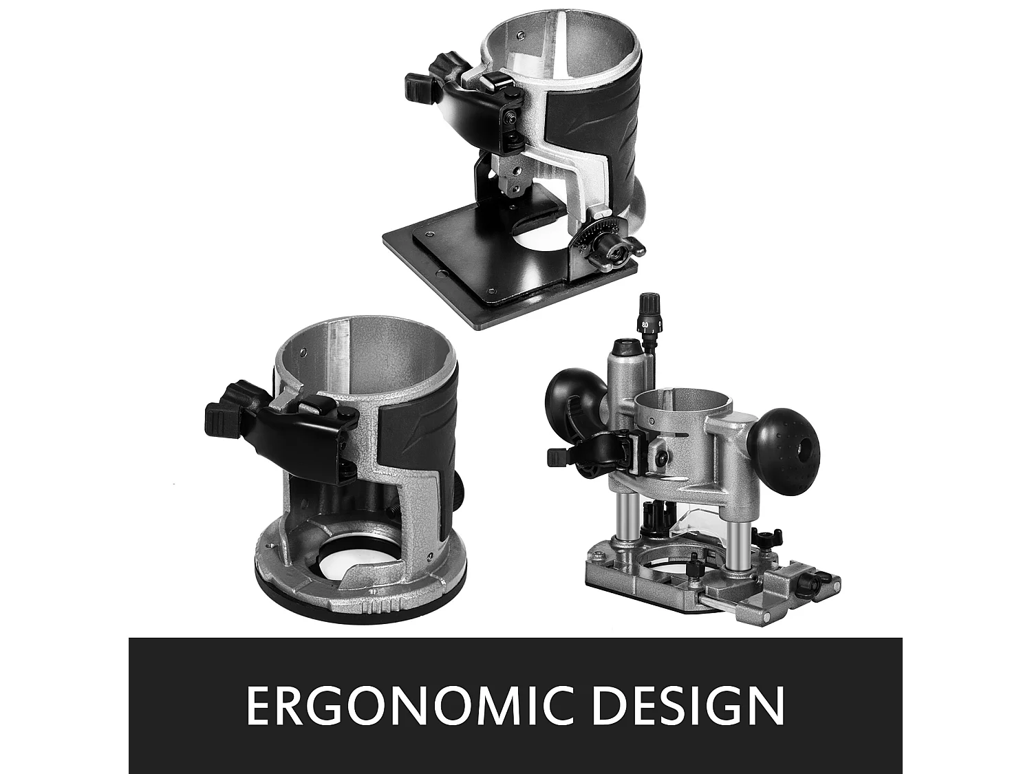 Compact Router SucceBuy, 800W, Vitesse Variable 30000 RPM, Pinces 0.6Cm  et 0.9Cm, Base Plongeante et Inclinable, 220V