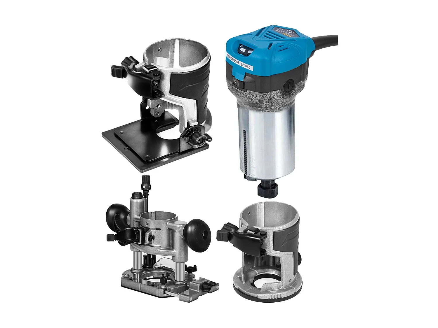 Compact Router SucceBuy, 800W, Vitesse Variable 30000 RPM, Pinces 0.6Cm  et 0.9Cm, Base Plongeante et Inclinable, 220V