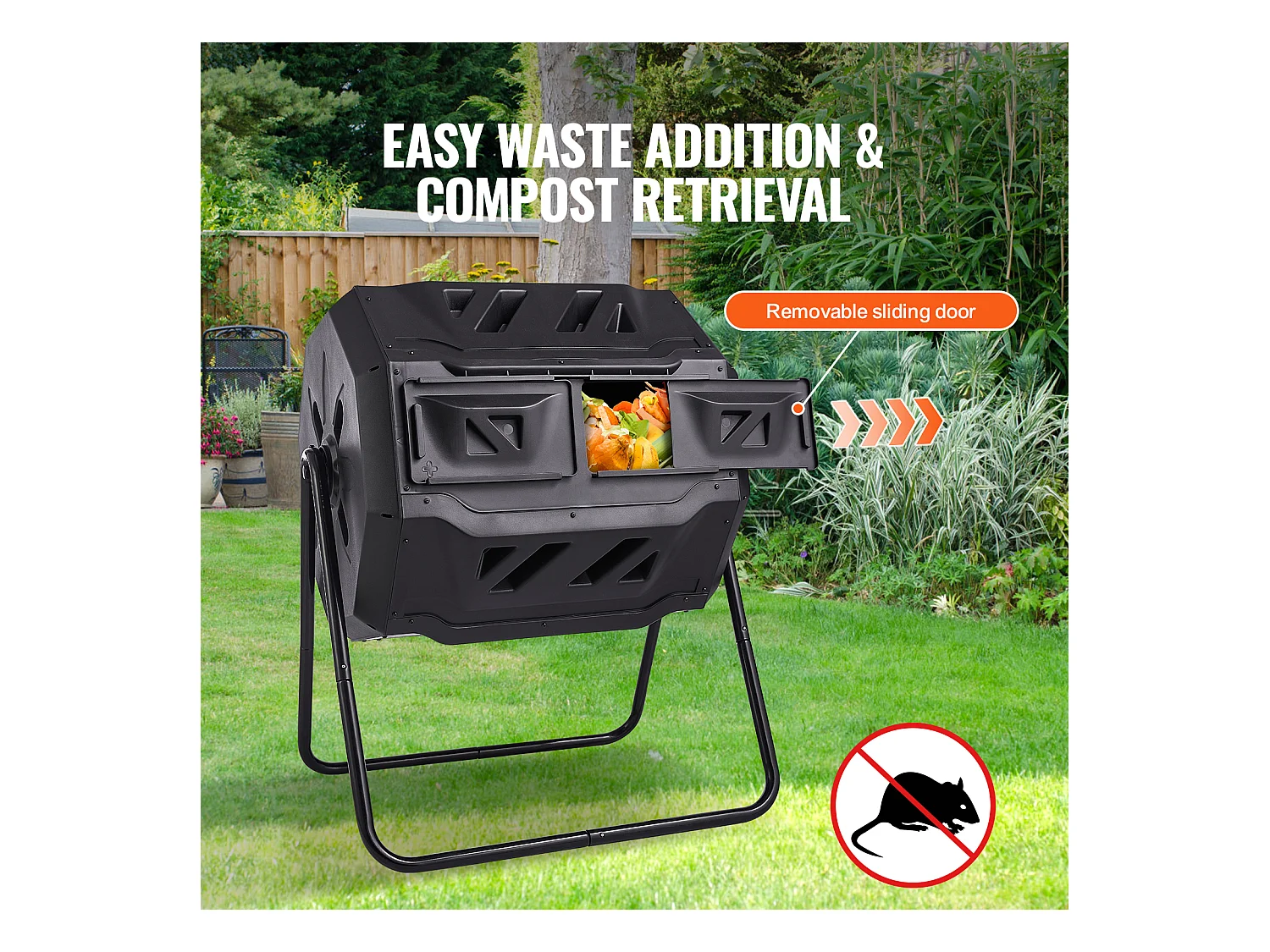 Composteur de jardin SucceBuy Composteur à Double Chambre de 43 Gal, Tambour Rotatif avec Portes Coulissantes