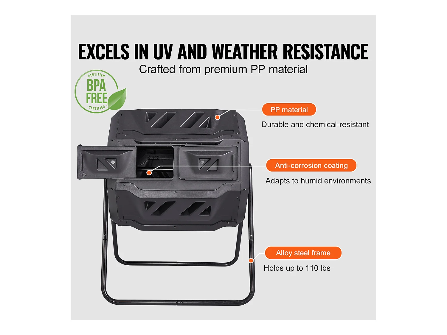 Composteur de jardin SucceBuy Composteur à Double Chambre de 43 Gal, Tambour Rotatif avec Portes Coulissantes