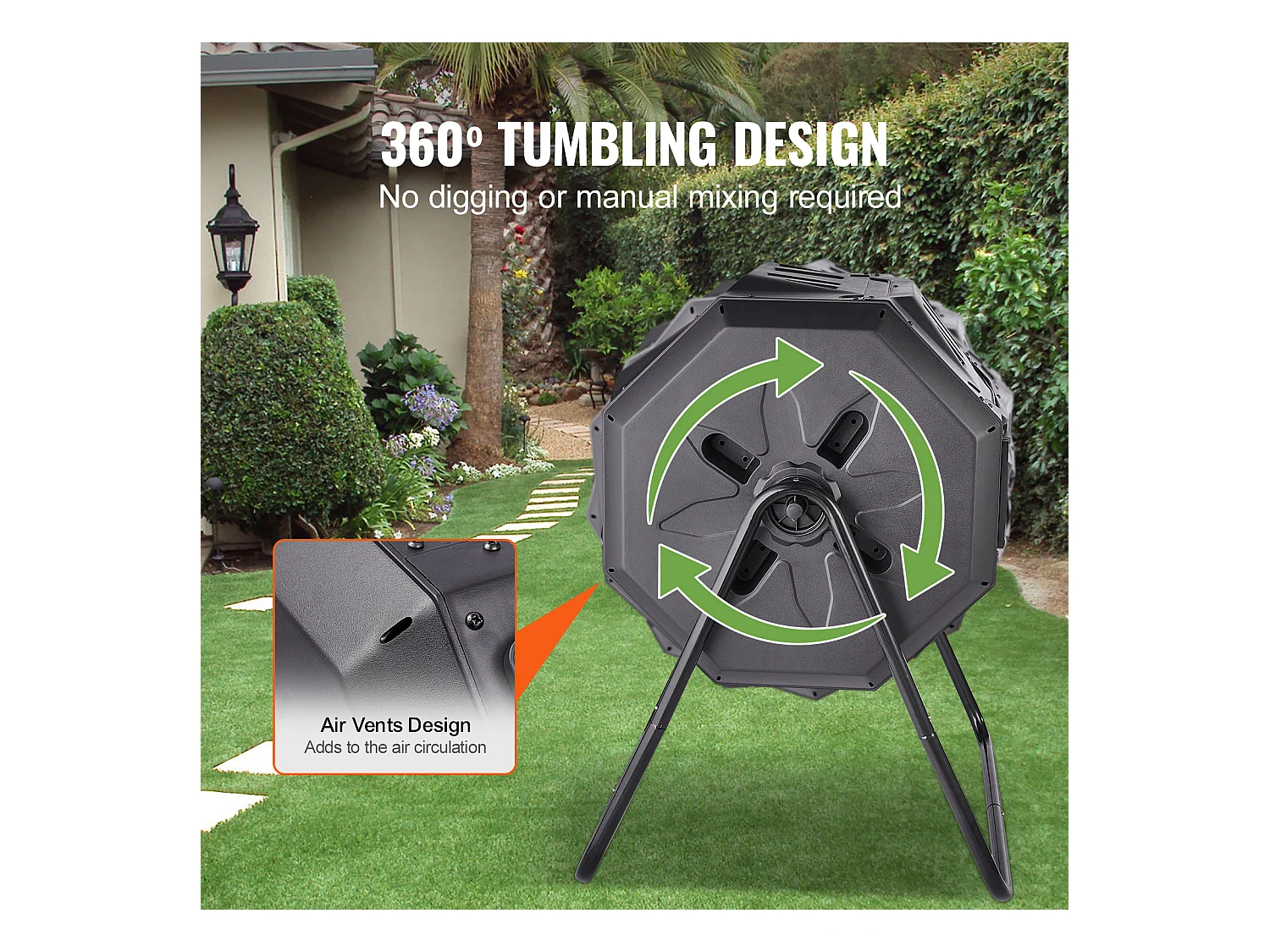 Composteur de jardin SucceBuy Composteur à Double Chambre de 43 Gal, Tambour Rotatif avec Portes Coulissantes