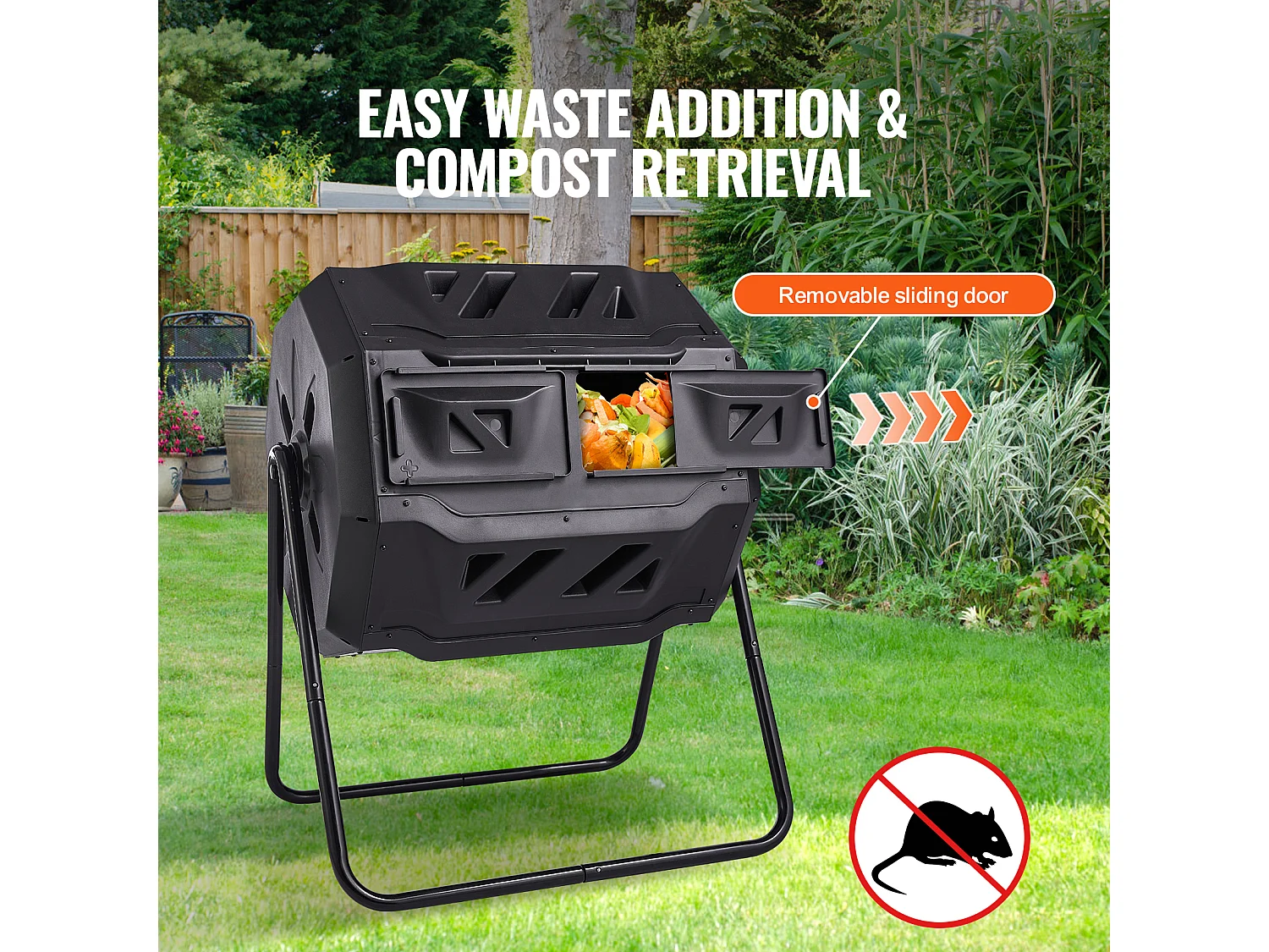 Composteur de jardin SucceBuy Composteur à Double Chambre de 43 Gal, Tambour Rotatif avec Portes Coulissantes