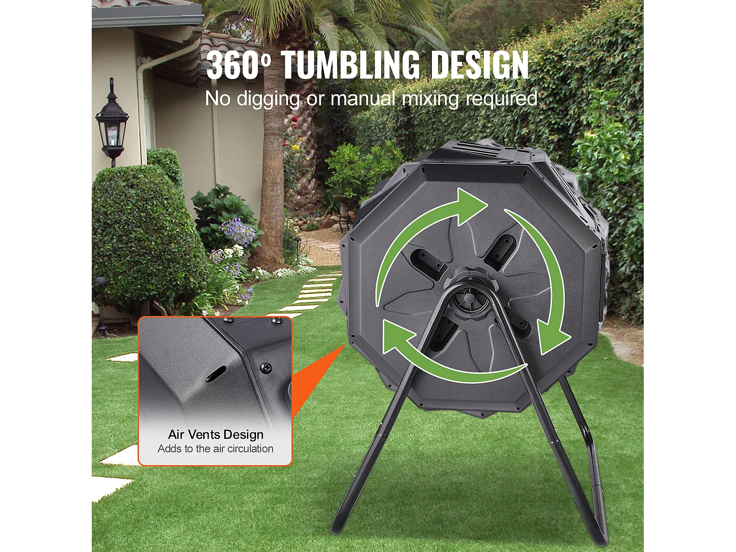 Composteur de jardin SucceBuy Composteur à Double Chambre de 43 Gal, Tambour Rotatif avec Portes Coulissantes