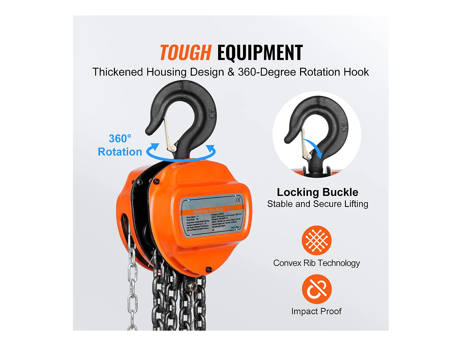 Treuil, SucceBuy Palan à Chaîne G80, Capacité de 4 400 lb, Élévateur à Cliquet de 304.8 CM