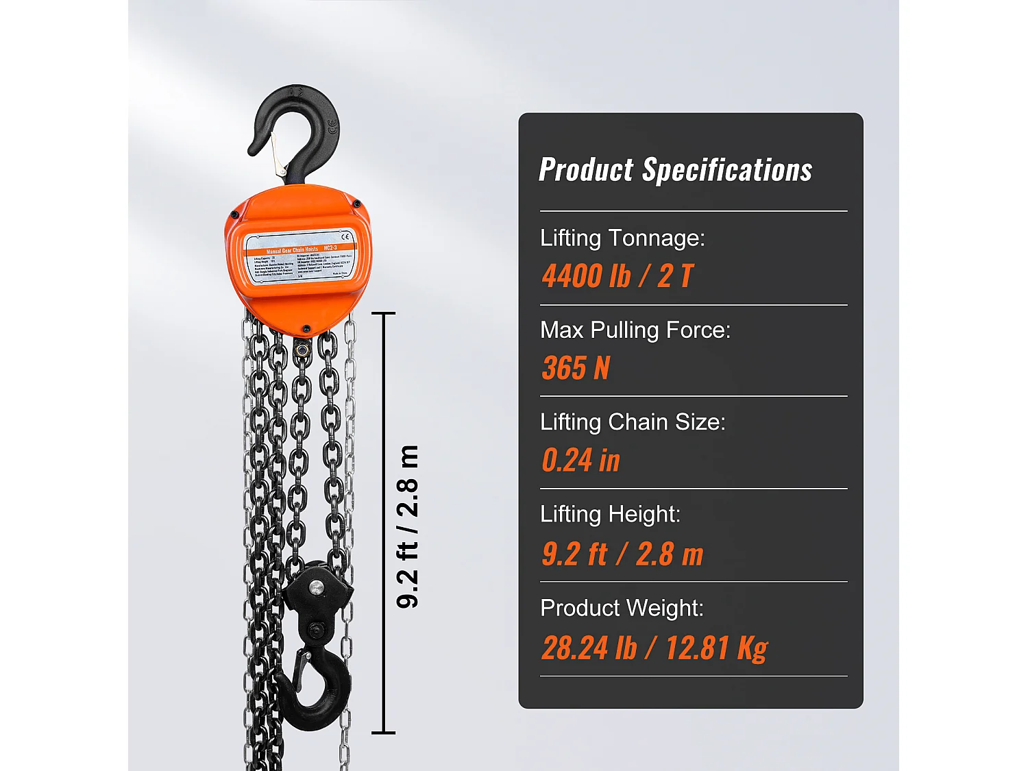Treuil, SucceBuy Palan à Chaîne G80, Capacité de 4 400 lb, Élévateur à Cliquet de 304.8 CM